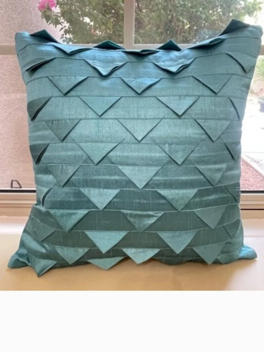 The White Petals Accent Pillow Blue Pleat Square